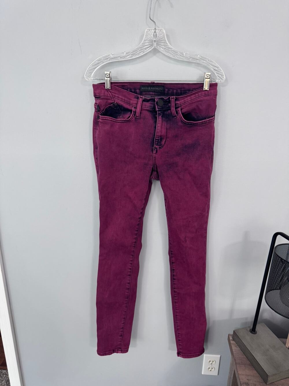Rock & Republic Maroon / Purple Red Skinny Jeans Size 6 Style Berlin Mid Rise